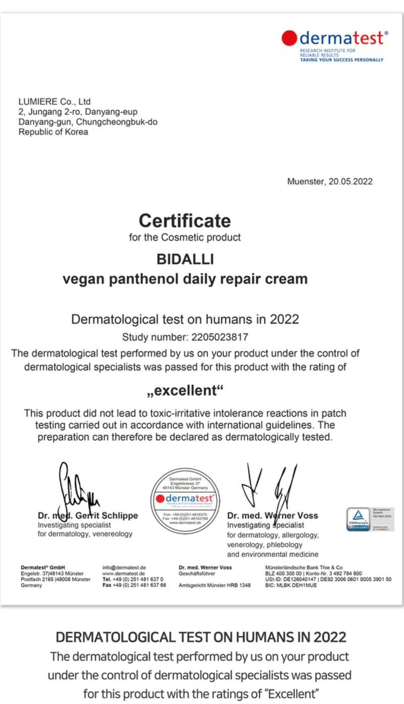 BIDALLI Vegan Panthenol Daily Repair Cream